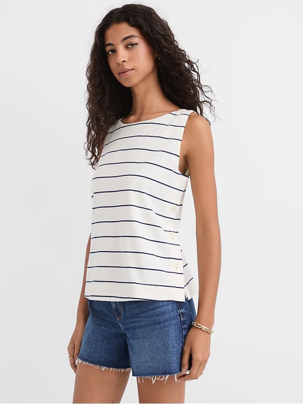 Loft Stripped Side Button Tank Top Size S NWT
